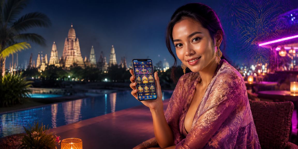 Tampilan layar taruhan neon dengan antarmuka mobile di malam hari