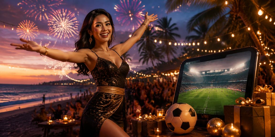 Pengguna menikmati taruhan casino mobile di pantai dengan pengalaman antarmuka modern